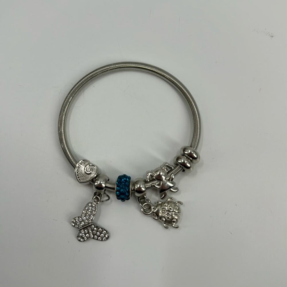 Silver stretchy charm bracelet